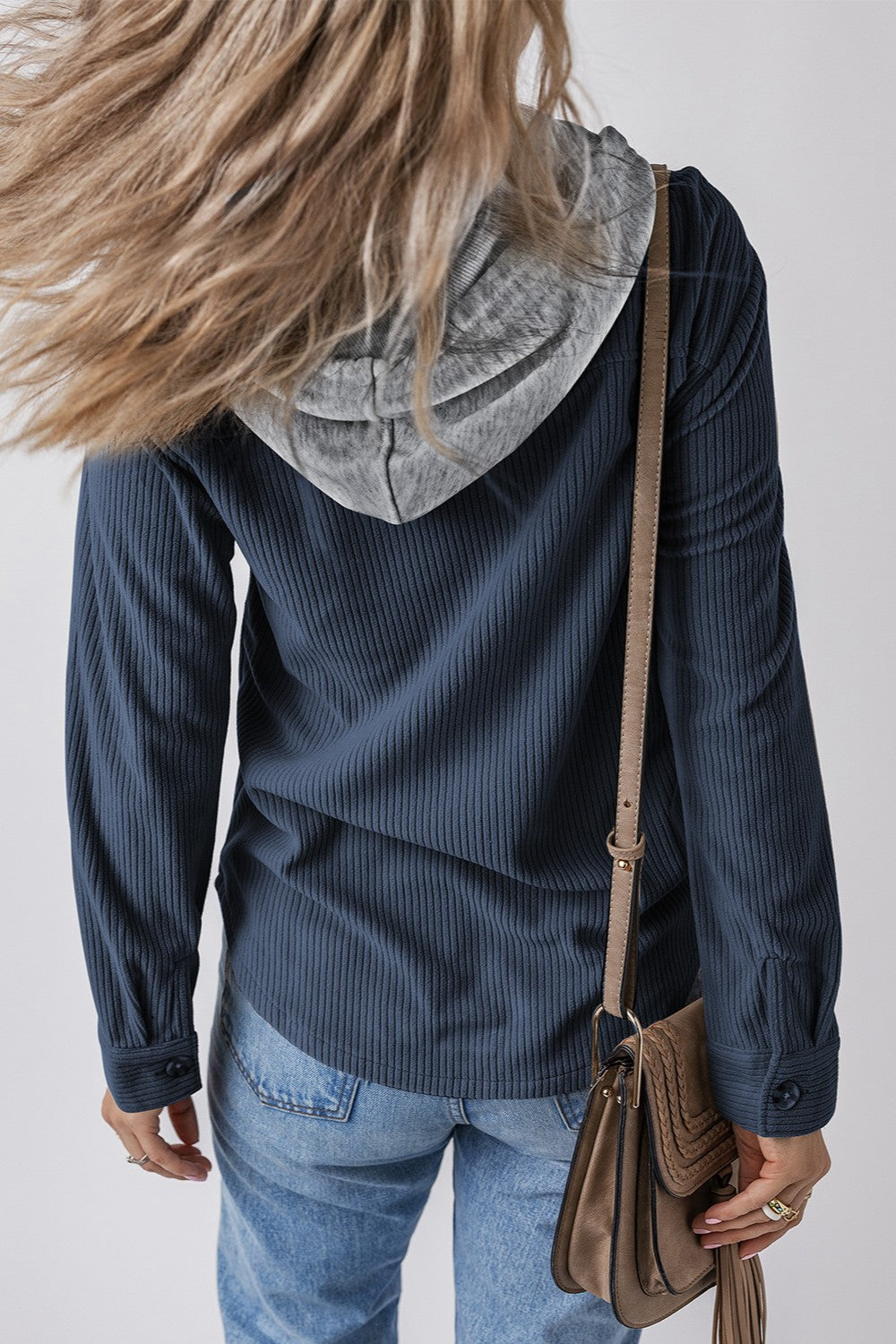 Drawstring Button Up Long Sleeve Hooded Jacket - Charming Charlie