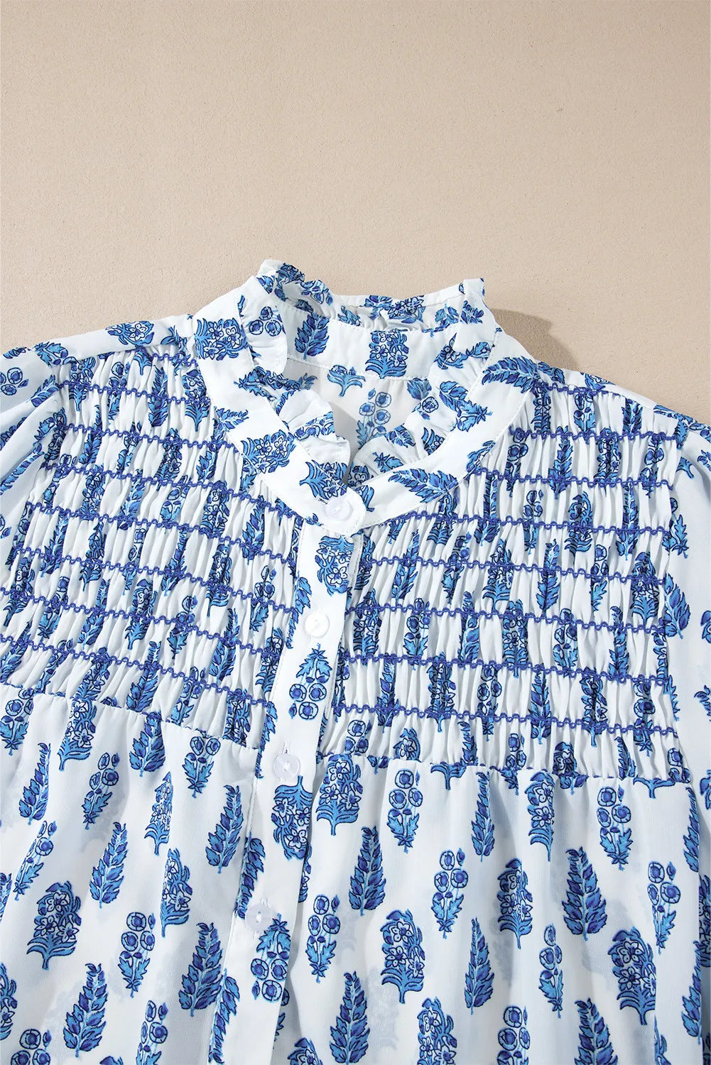 Frill Printed Button Up Long Sleeve Shirt - Charming Charlie