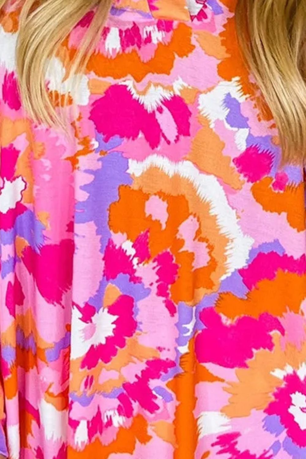 Printed Notched Long Sleeve Blouse - Charming Charlie