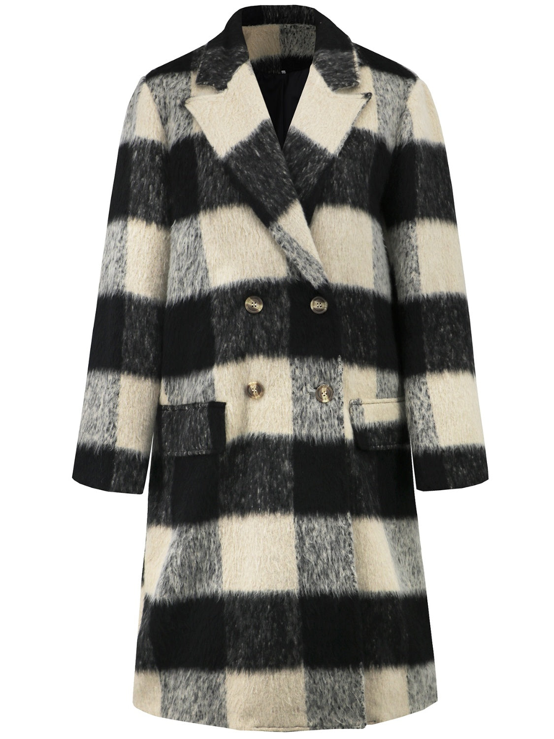 Plaid Double-Breasted Long Sleeve Coat - Charming Charlie