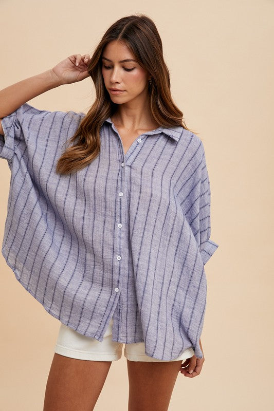 Annie Wear Tie Back Abstract Print Mock Neck Half Sleeve Blouse