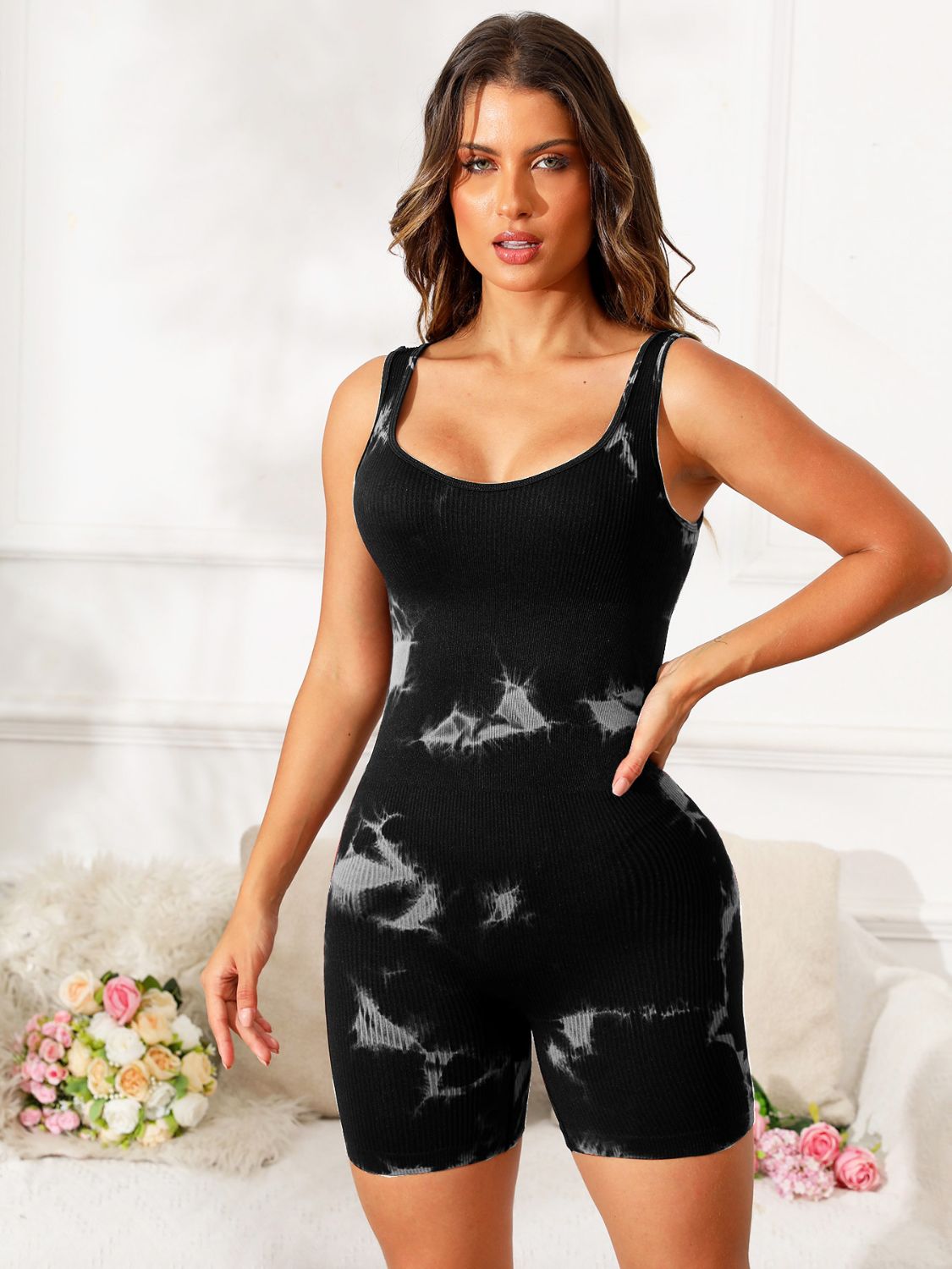 Tie-Dye Wide Strap Active Romper - Charming Charlie