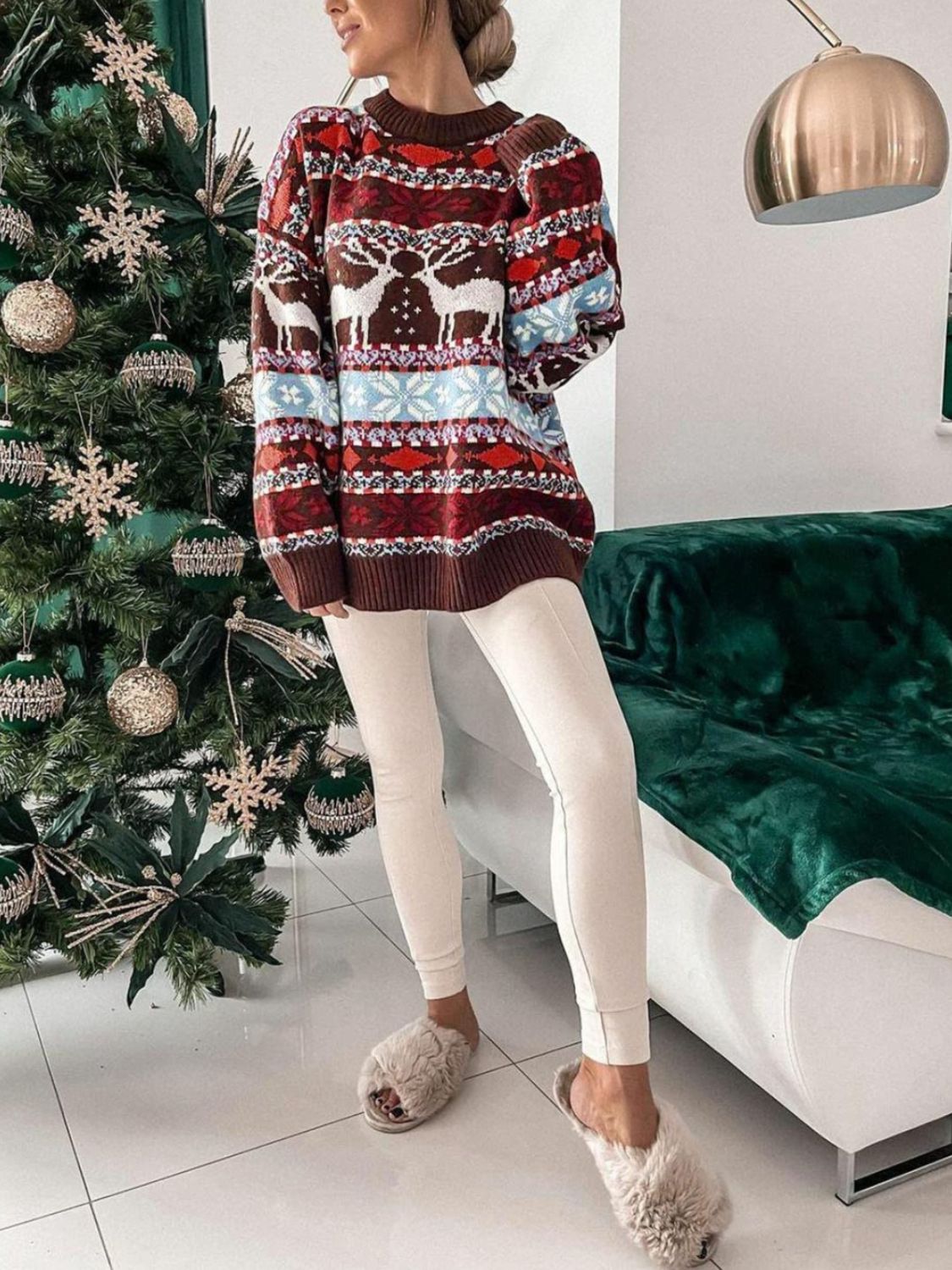 Geometric Round Neck Dropped Shoulder Sweater - Charming Charlie