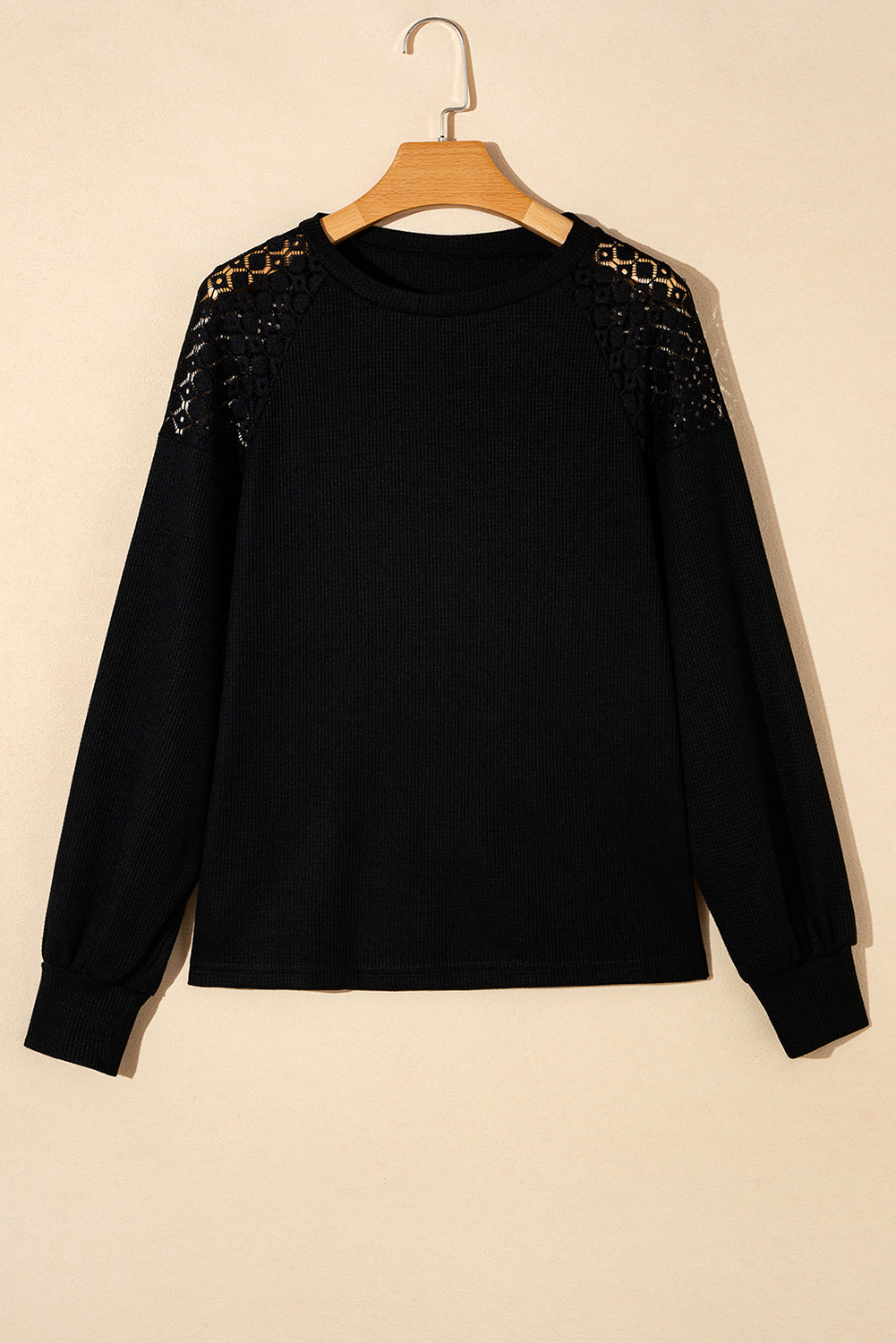 Lace Detail Round Neck Lantern Sleeve Top - Charming Charlie