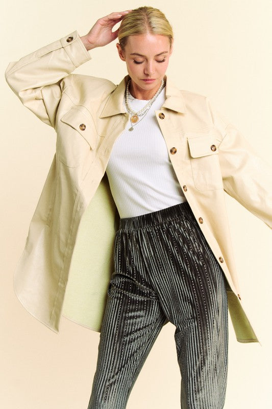 Davi & Dani Faux Leather Button Up Jacket with Chest Pockets - Charming Charlie