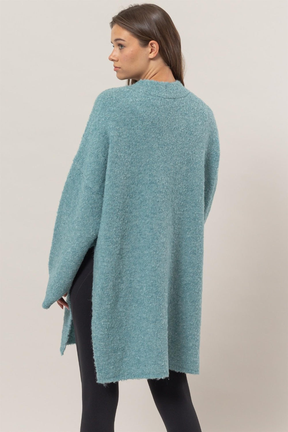 HYFVE Front Rosette Longline Slit Sweater Cardigan - Charming Charlie
