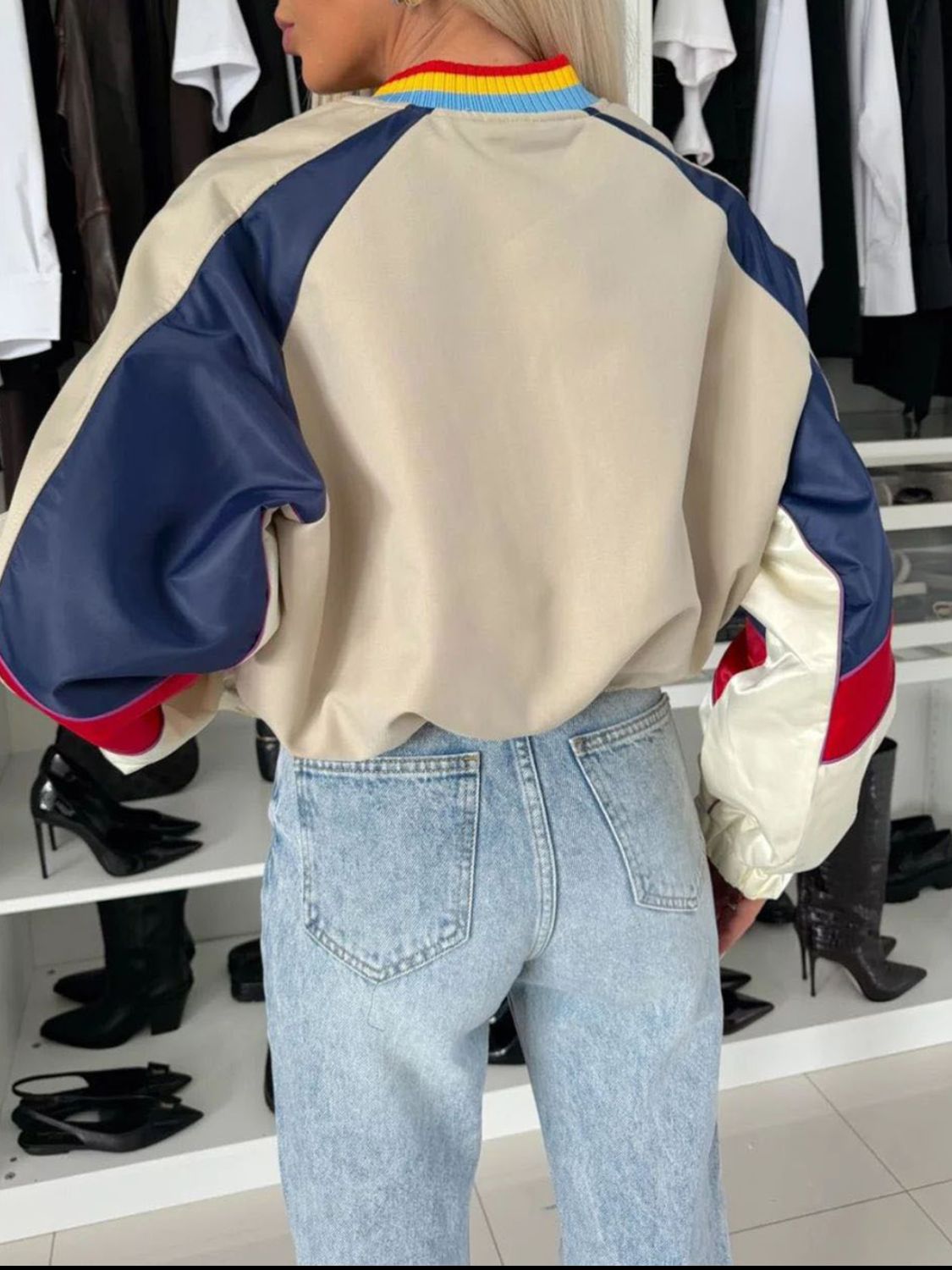 Contrast Baseball Collar Zip Up Long Sleeve Jacket - Charming Charlie