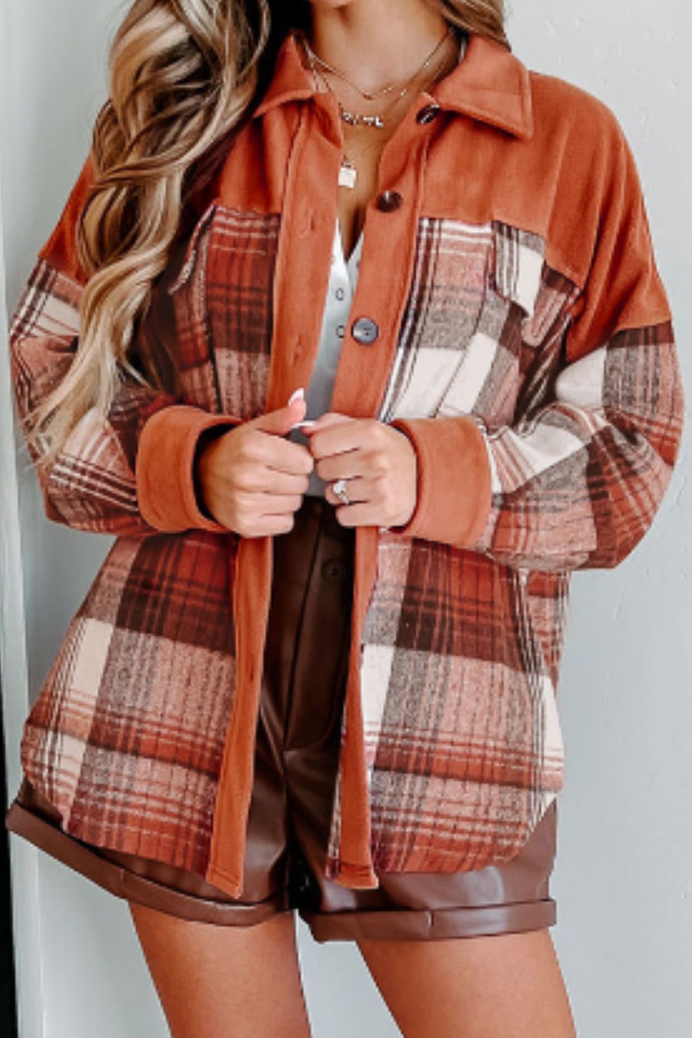 Plaid Button Up Long Sleeve Jacket - Charming Charlie