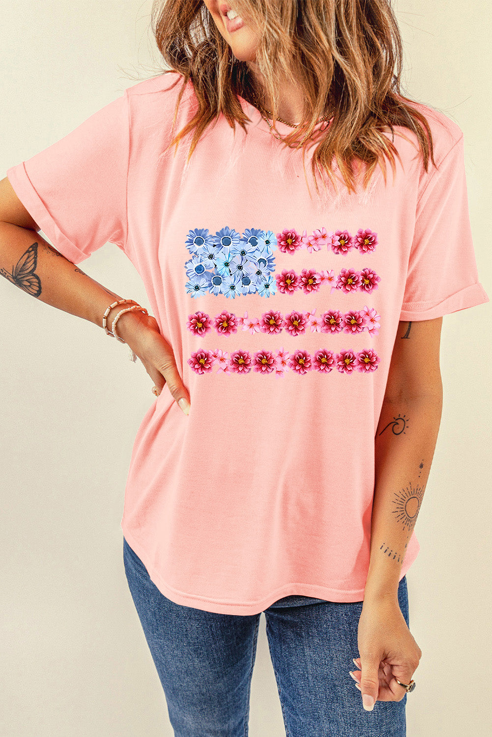 Graphic Round Neck Short Sleeve T-Shirt - Charming Charlie