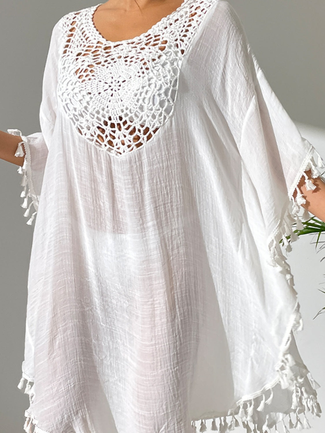 Tassel Cutout Scoop Neck Cover-Up Dress - Charming Charlie