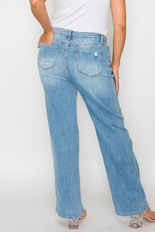 bytos Full Size Distressed High Rise Straight Jeans - Charming Charlie