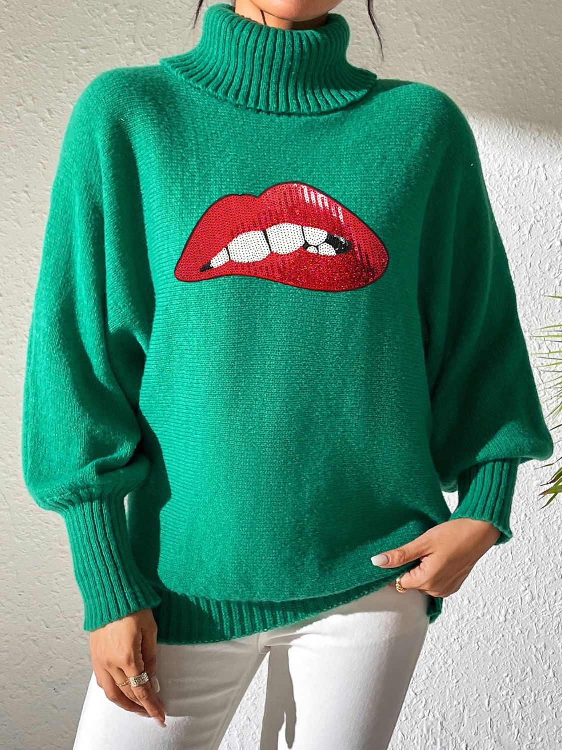 Lip Turtleneck Long Sleeve Sweater - Charming Charlie