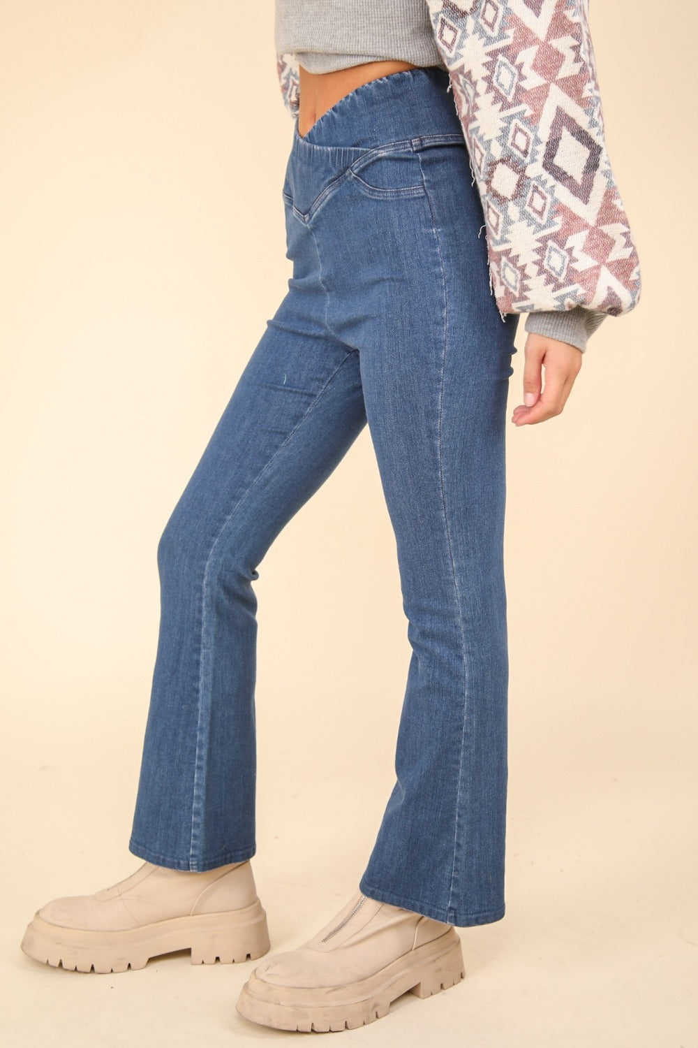 VERY J Washed Denim Stretchy Crossover Waist Leggings - Charming Charlie