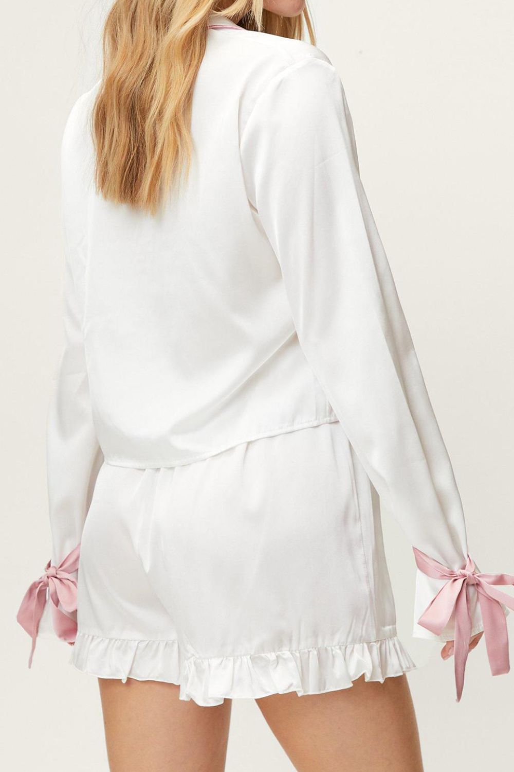 Basic Bae Tied Cuff Collared Neck Top and Frill Shorts Lounge Set - Charming Charlie