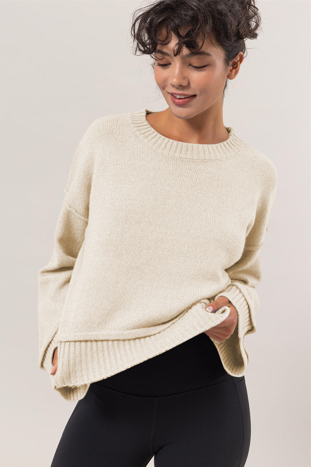 HYFVE Round Neck Dropped Shoulder Ribbed Sweater - Charming Charlie