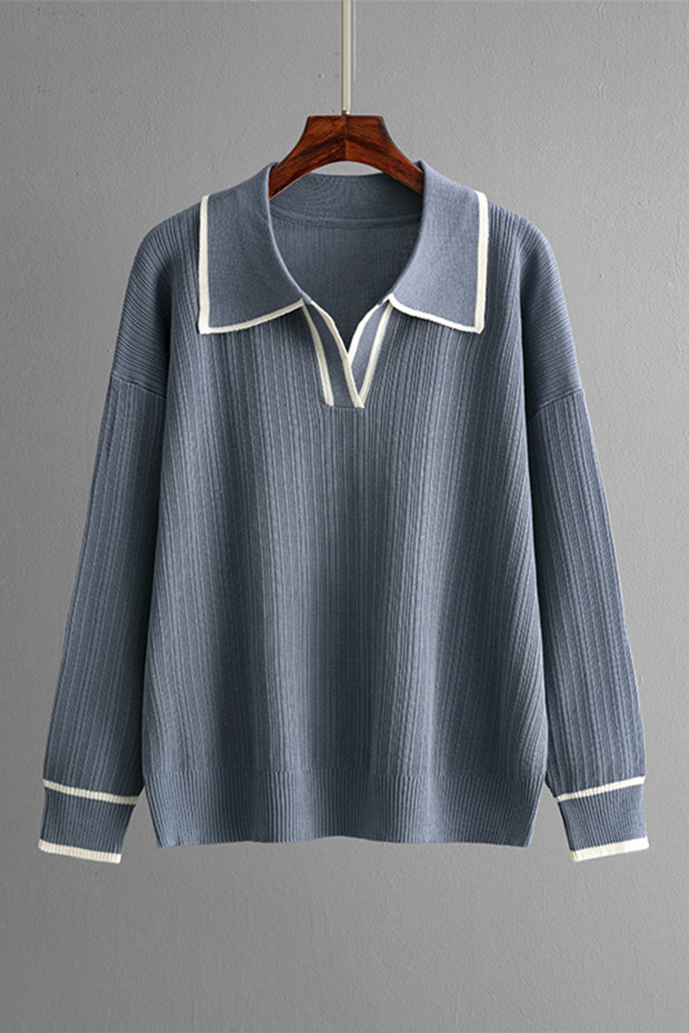 Contrast Trim Johnny Collar Top and Drawstring Pants Sweater Set - Charming Charlie
