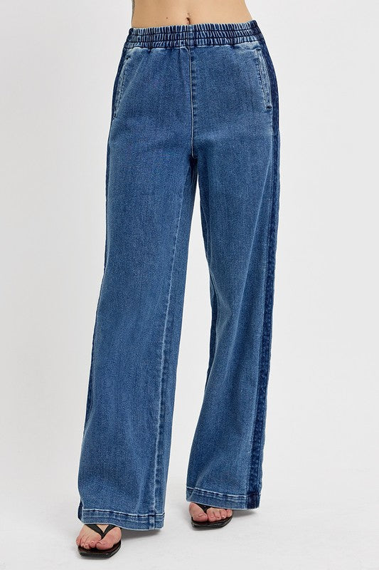 RISEN Full Size Elastic Waist Wide Leg Jeans Plus Size - Charming Charlie