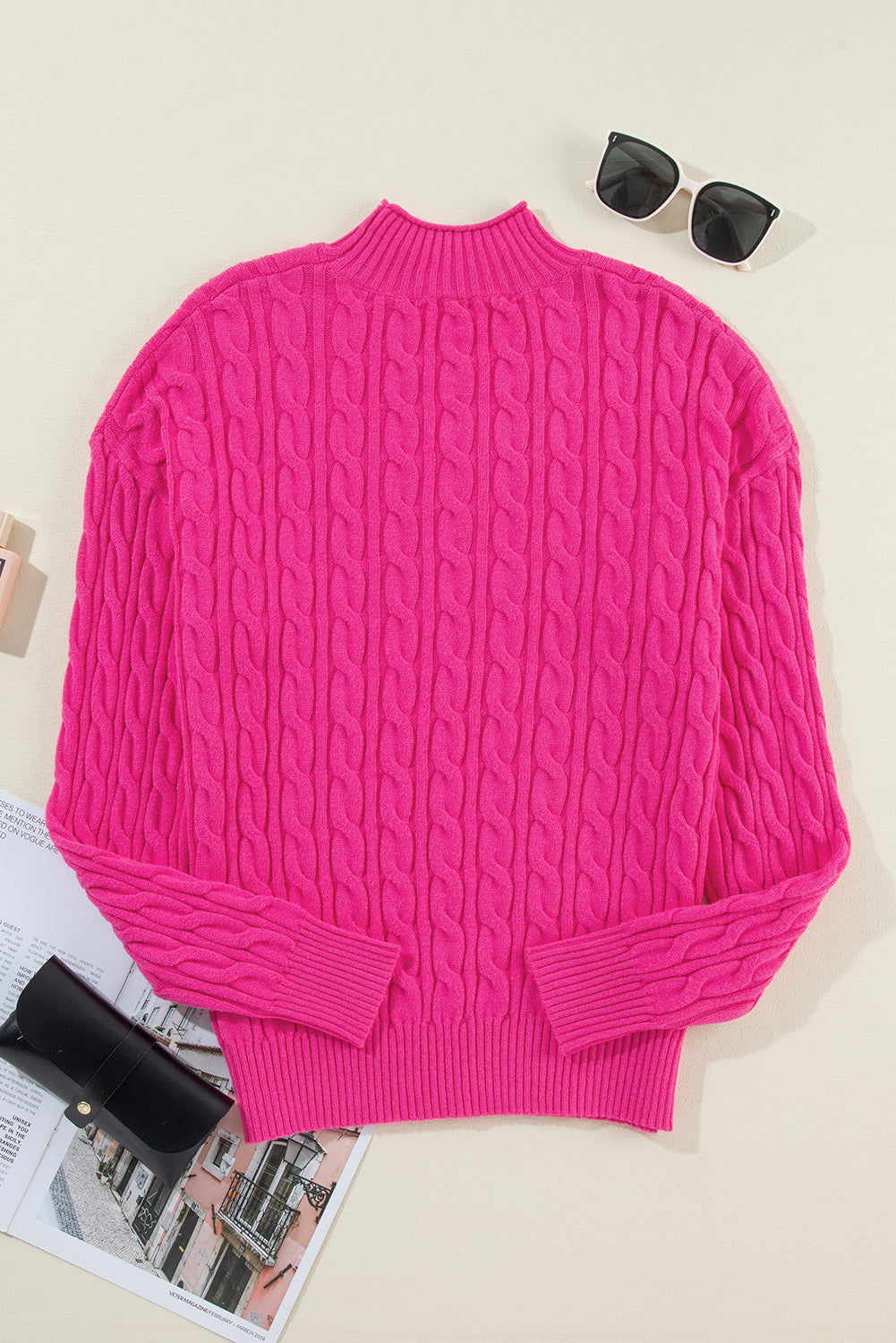 Cable-Knit Mock Neck Long Sleeve Sweater - Charming Charlie