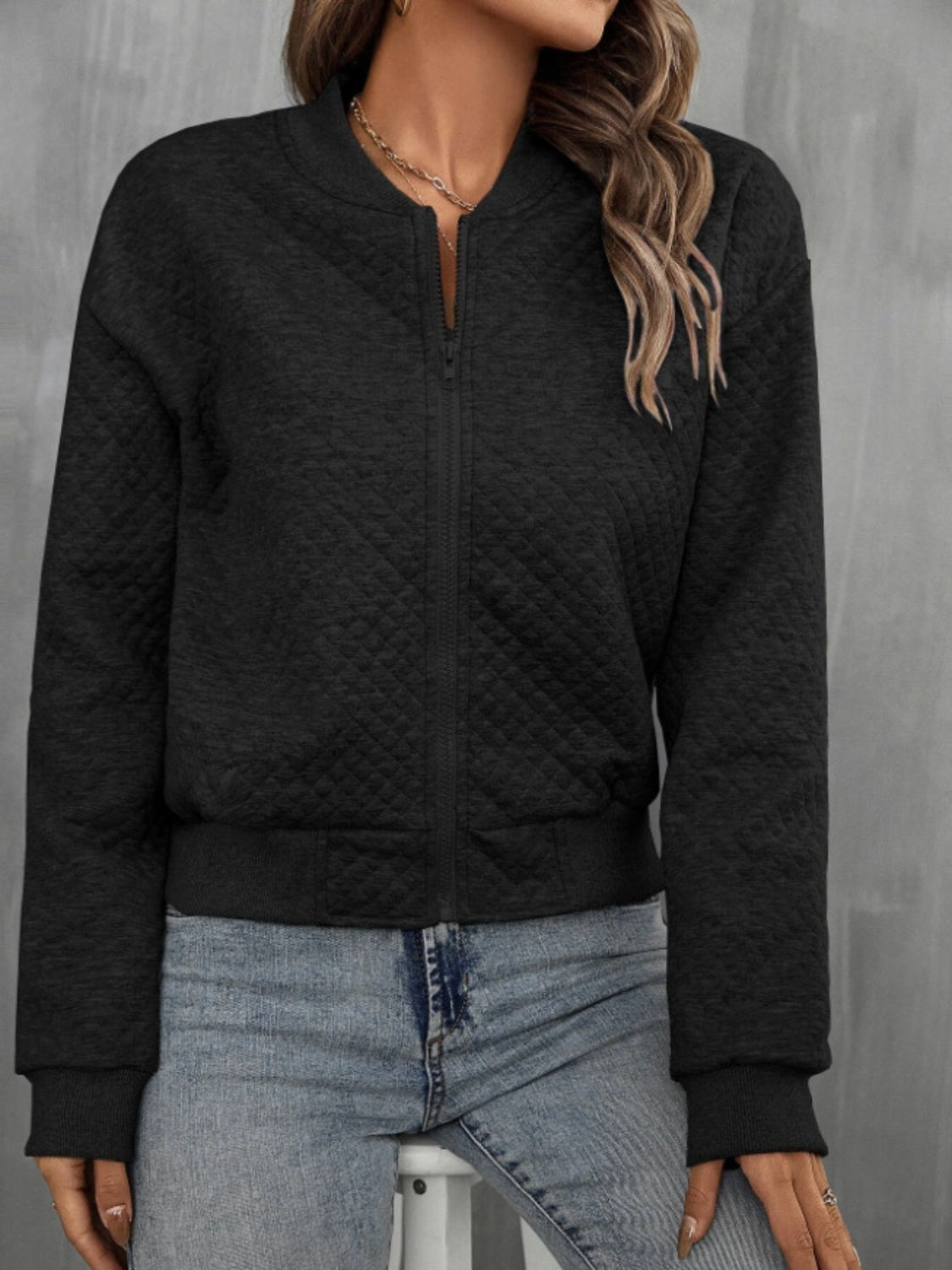 Zip Up Long Sleeve Jacket - Charming Charlie