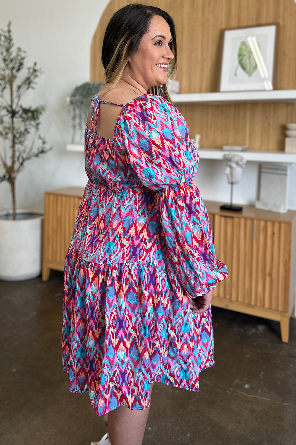 Double Take Full Size Printed Long Sleeve Dress - Charming Charlie