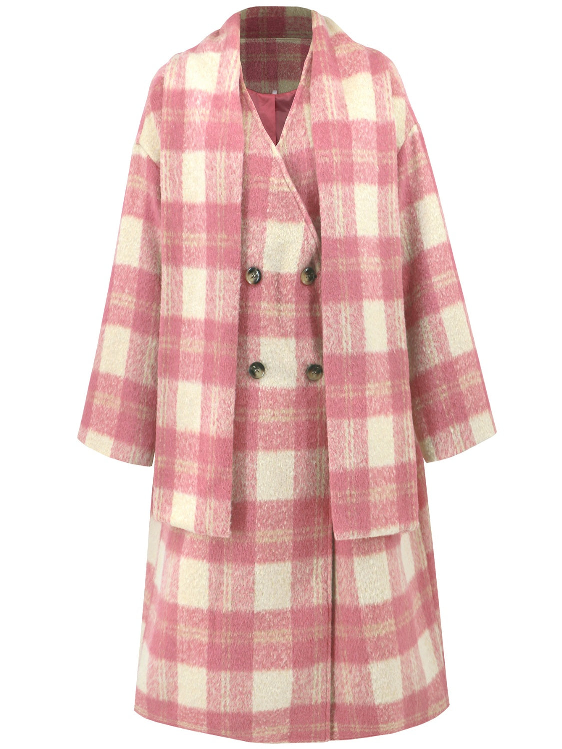 Plaid Button Up Long Sleeve Coat - Charming Charlie
