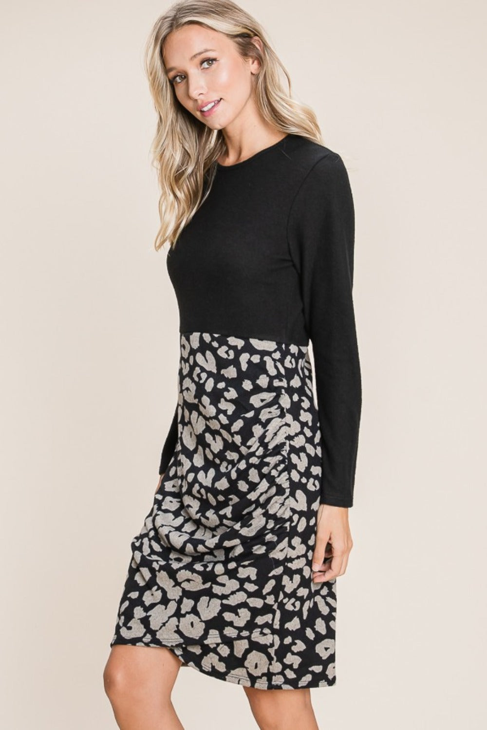 BOMBOM Leopard Color Block Knit Dress - Charming Charlie