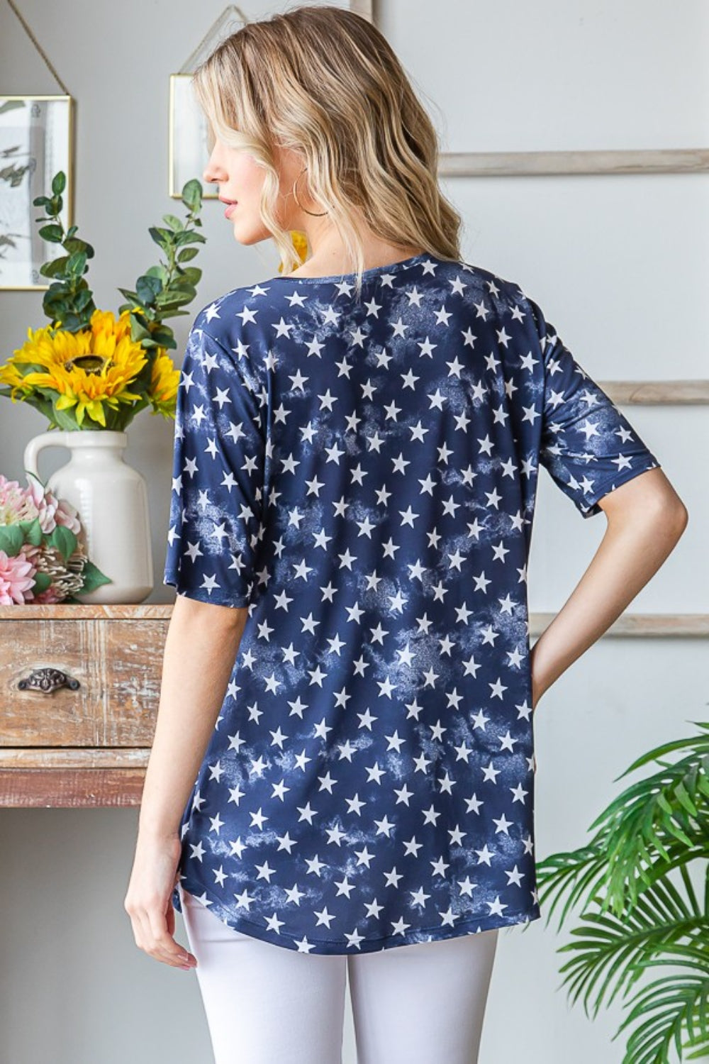 Heimish Full Size Short Sleeve Crisscross Star Babydoll Top - Charming Charlie