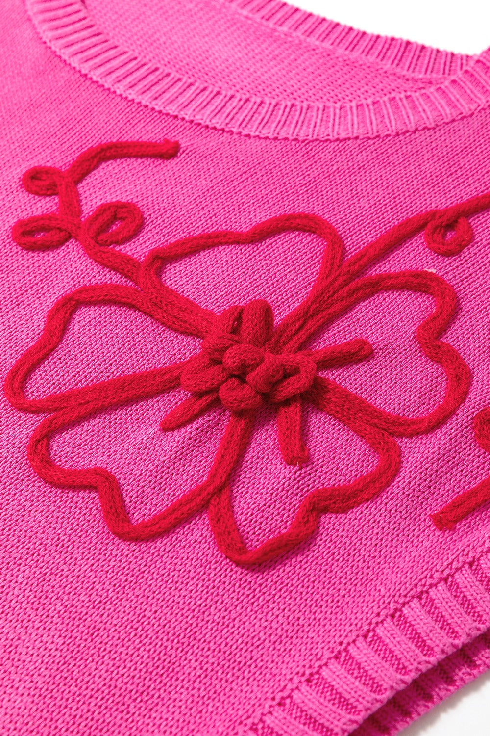 Crochet Flower Round Neck Cap Sleeve Sweater - Charming Charlie