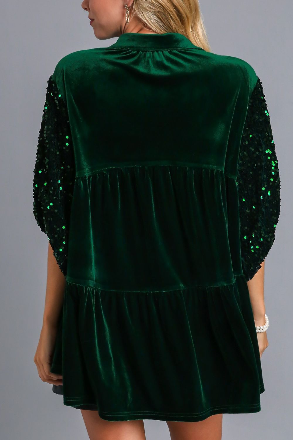 Umgee Sequin Detail Tiered Back Half Sleeve Shirt - Charming Charlie