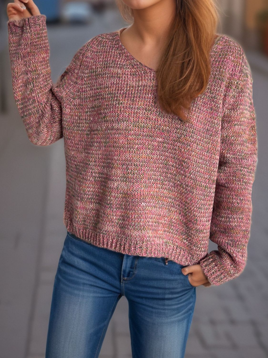 Heathered V-Neck Long Sleeve Sweater - Charming Charlie