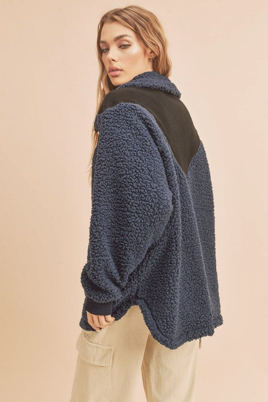 Aemi+Co Two Tone Half Zip Fleece Sweatshirt - Charming Charlie