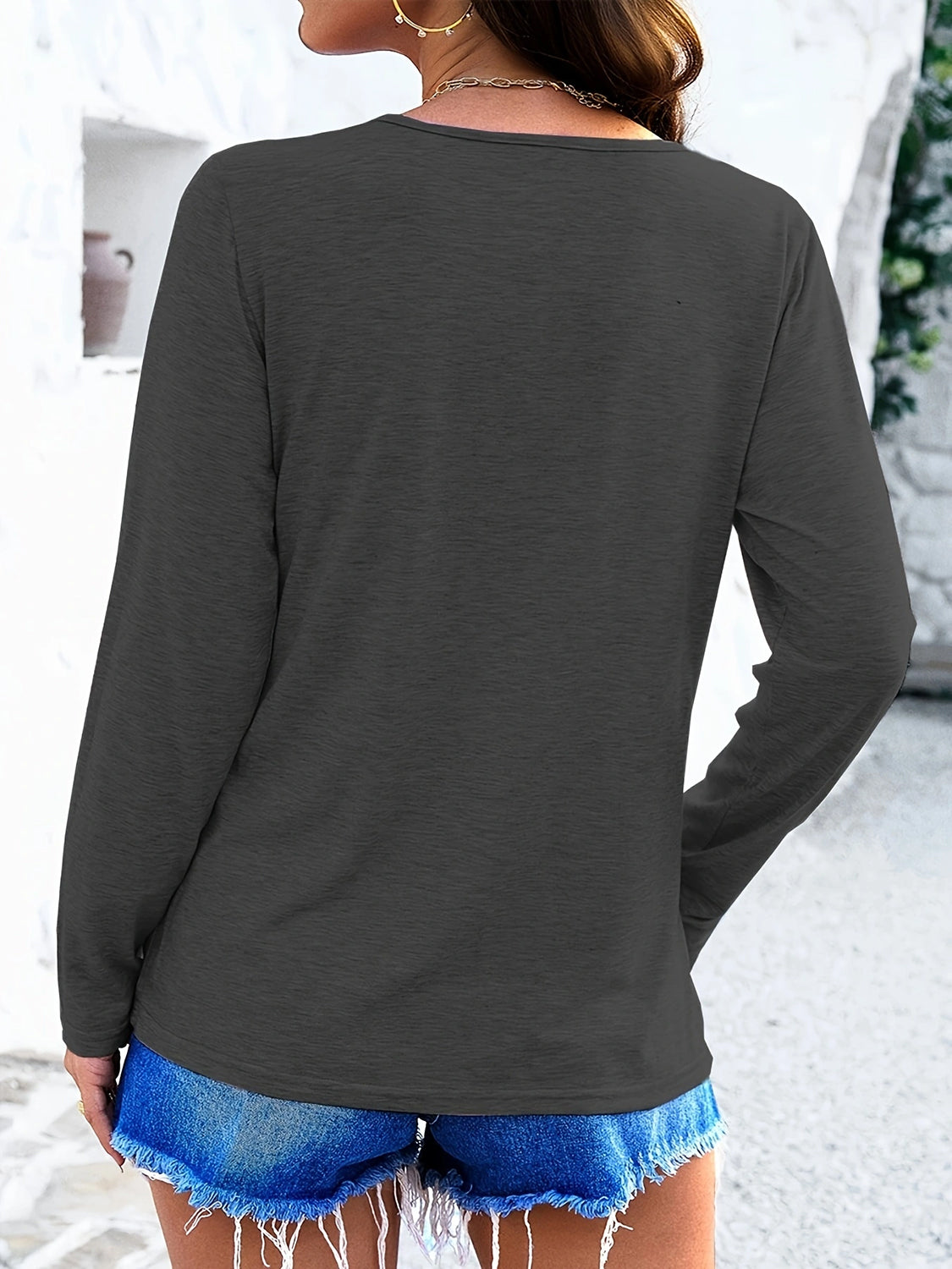Crisscross V-Neck Long Sleeve T-Shirt - Charming Charlie