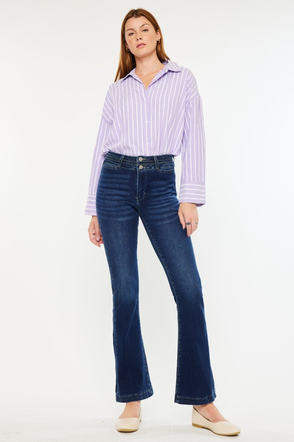 Kancan High Rise Double Waistband Flare Jeans - Charming Charlie