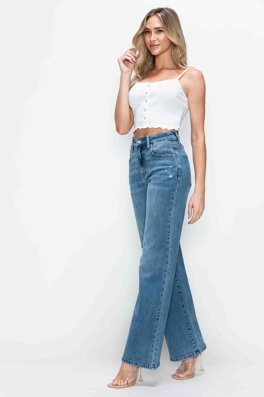 bytos Full Size High Rise Wide Leg Jeans with Pockets - Charming Charlie