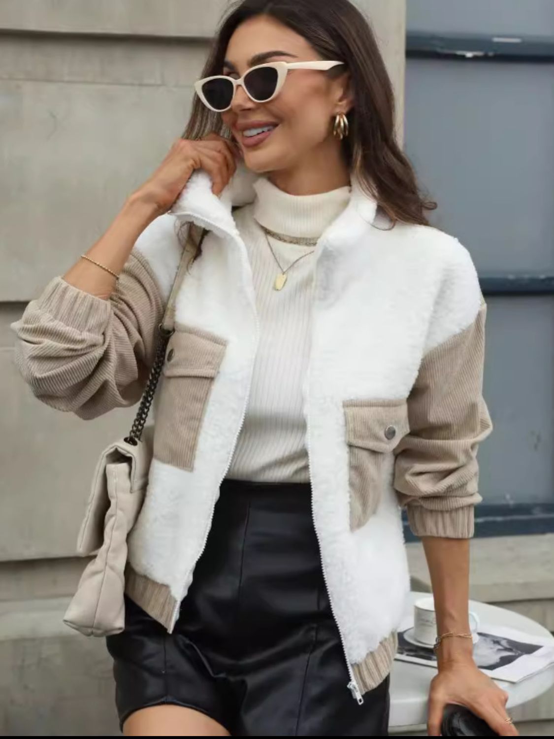 Contrast Zip Up Long Sleeve Jacket - Charming Charlie