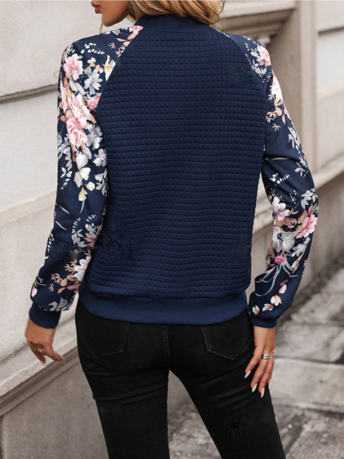 Printed Zip Up Long Sleeve Jacket - Charming Charlie