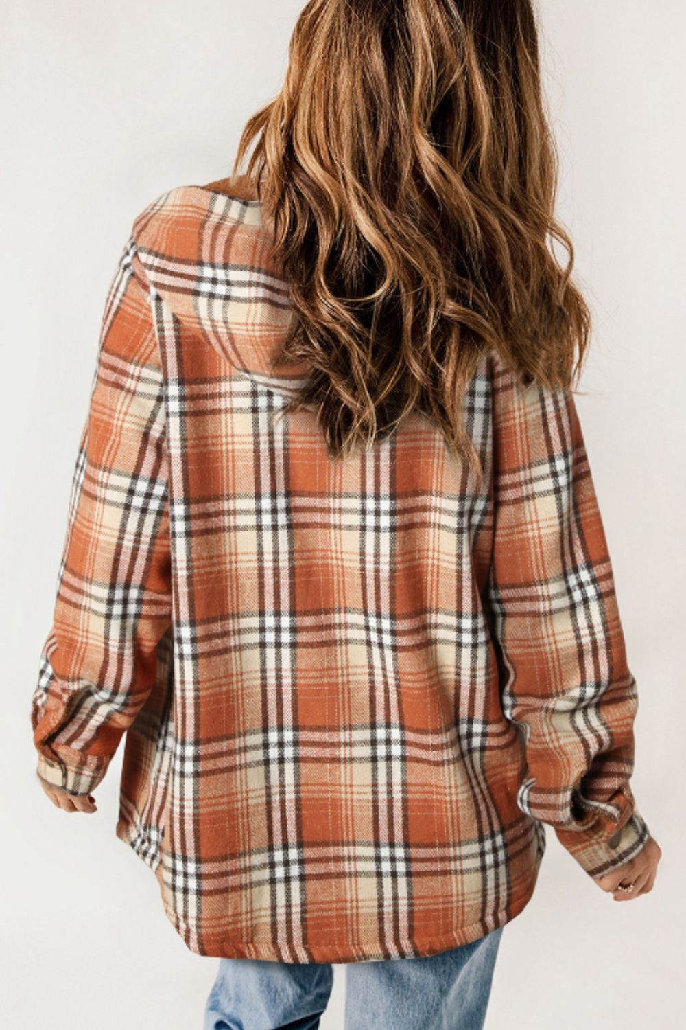 Plaid Button Up Long Sleeve Hooded Jacket - Charming Charlie
