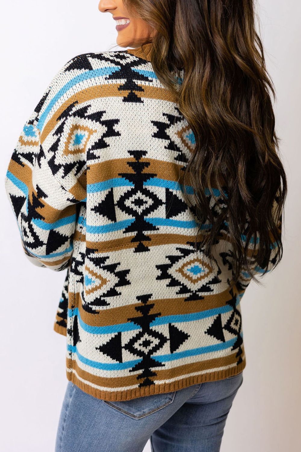 Geometric Round Neck Long Sleeve Sweater - Charming Charlie