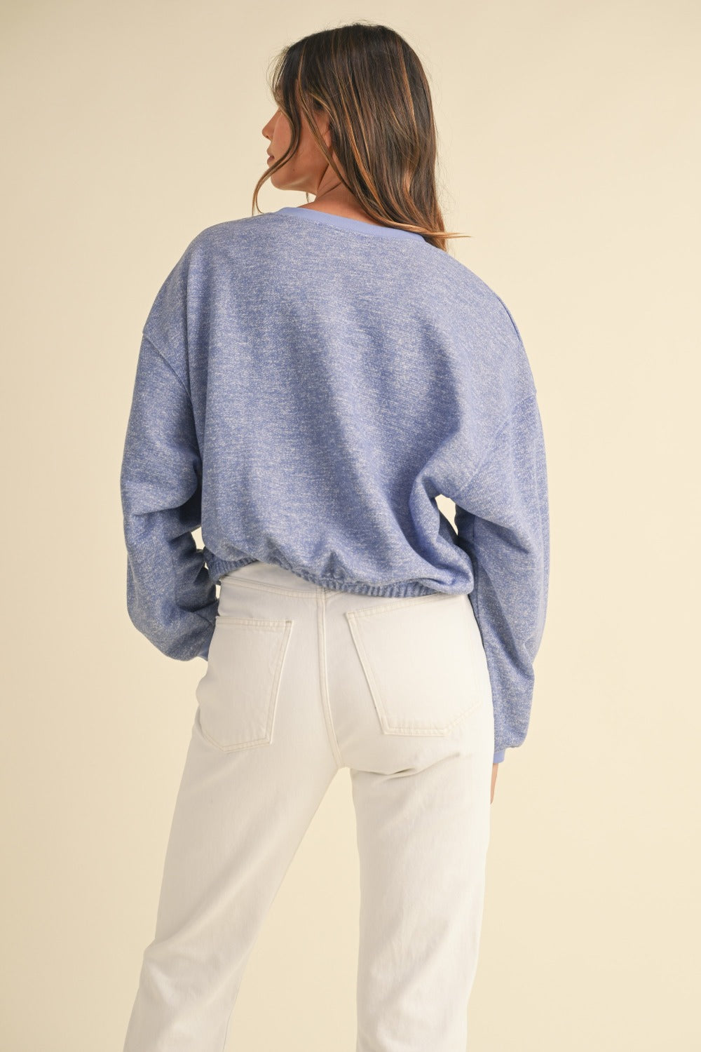Mable Round Neck Letter Embroidery Crop Sweatshirt - Charming Charlie