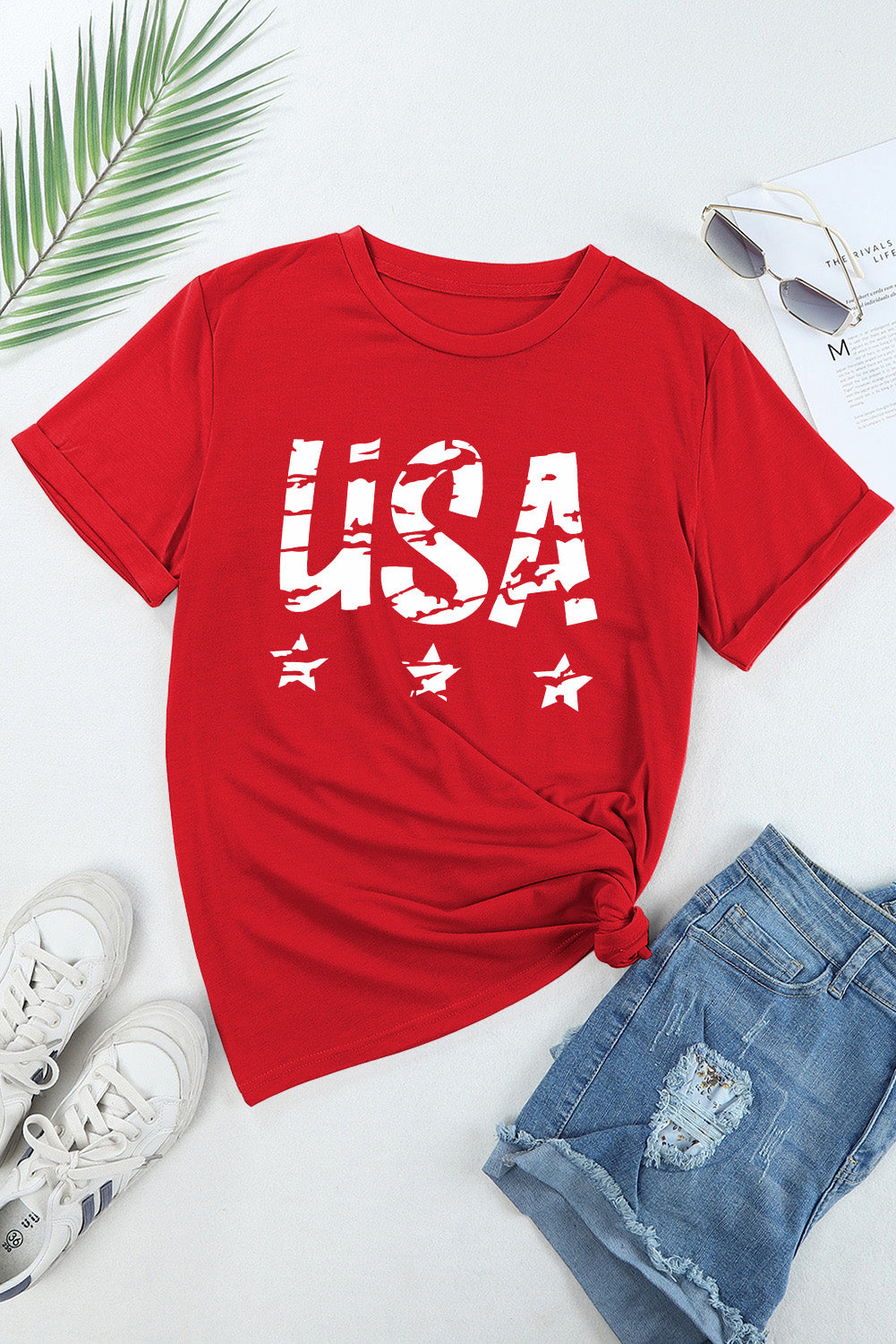 USA Round Neck Short Sleeve T-Shirt - Charming Charlie