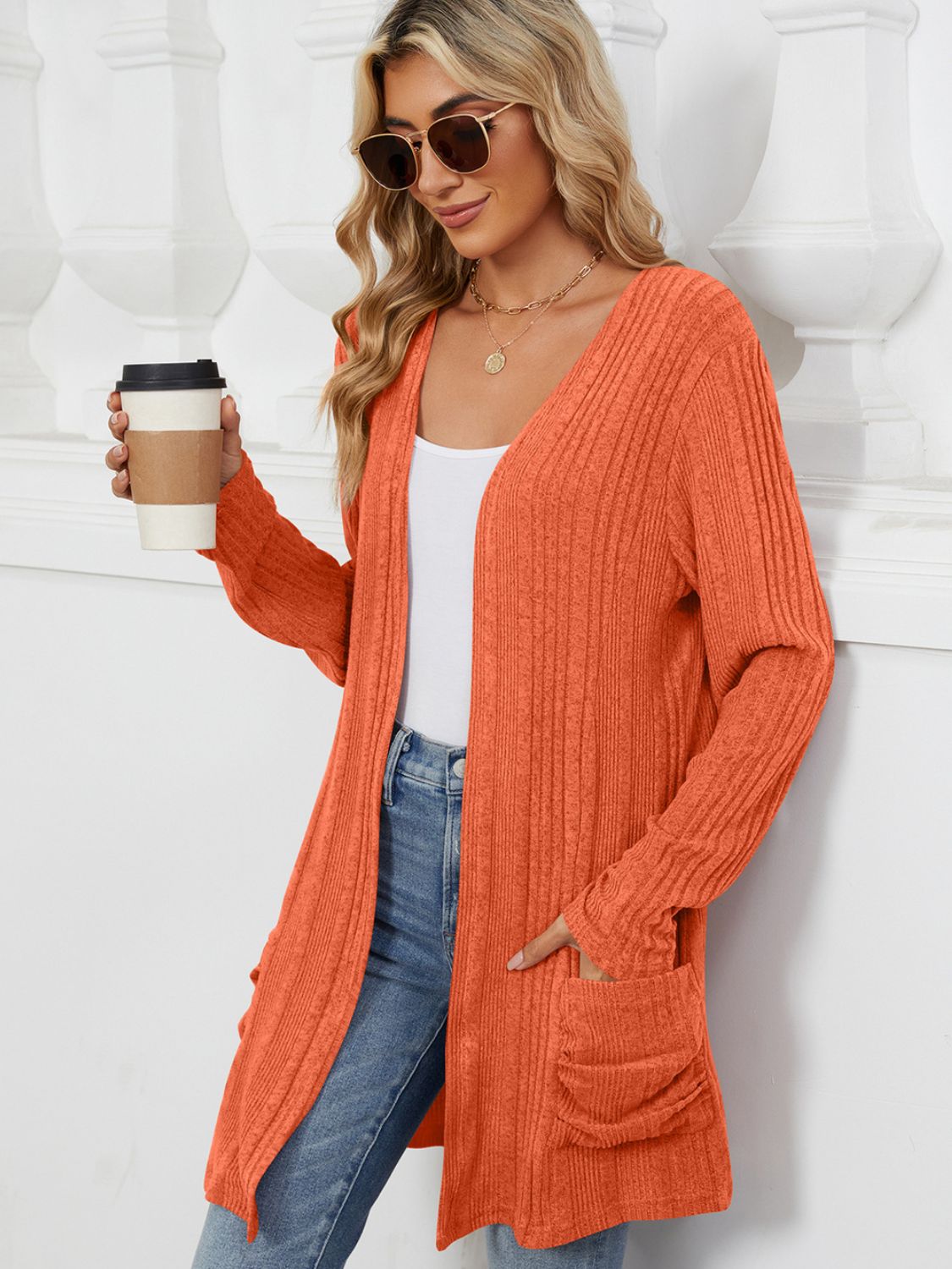 Pocketed Open Front Long Sleeve Cardigan - Charming Charlie