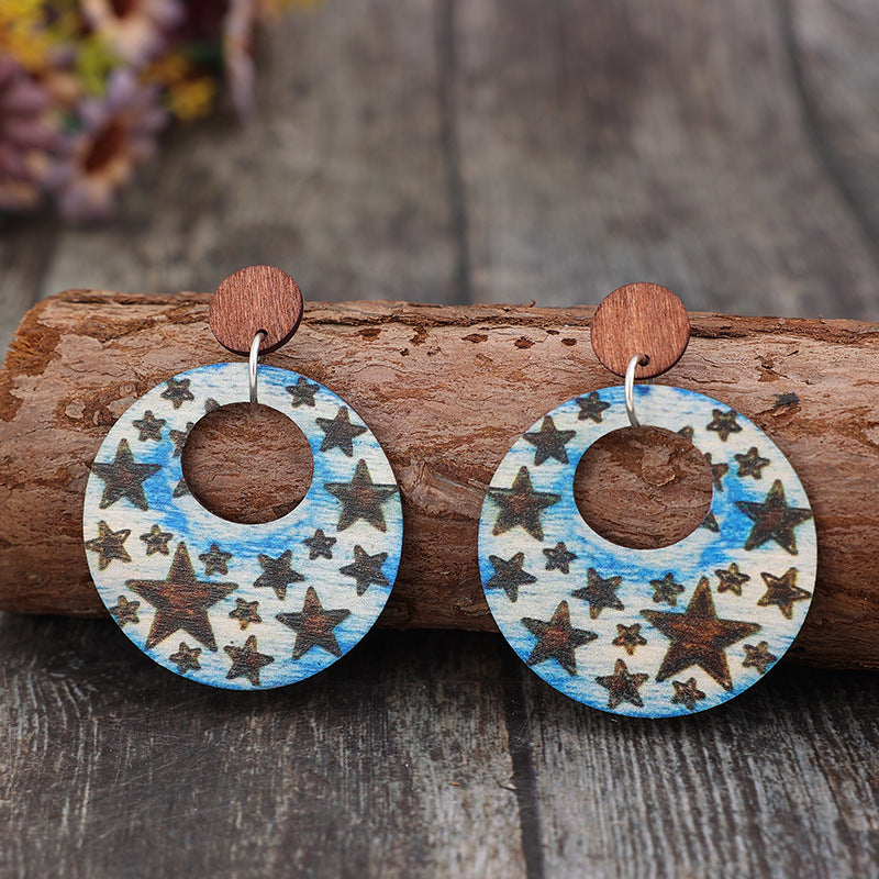 Cutout Star Print Wooden Dangle Earrings - Charming Charlie