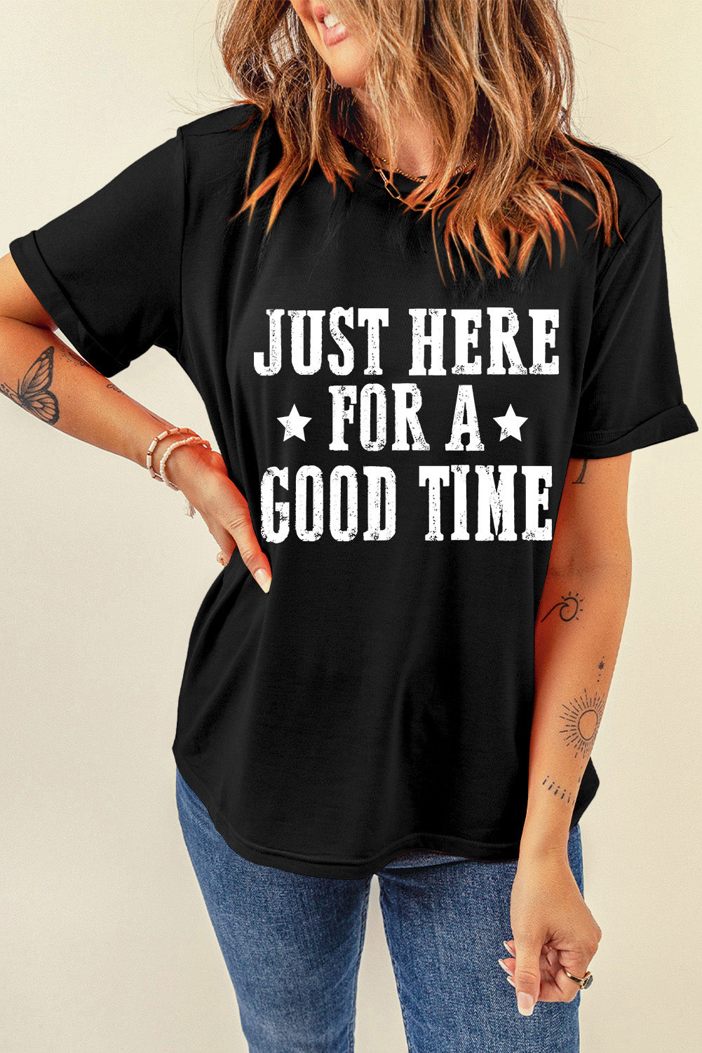 Letter Graphic Round Neck Short Sleeve T-Shirt - Charming Charlie