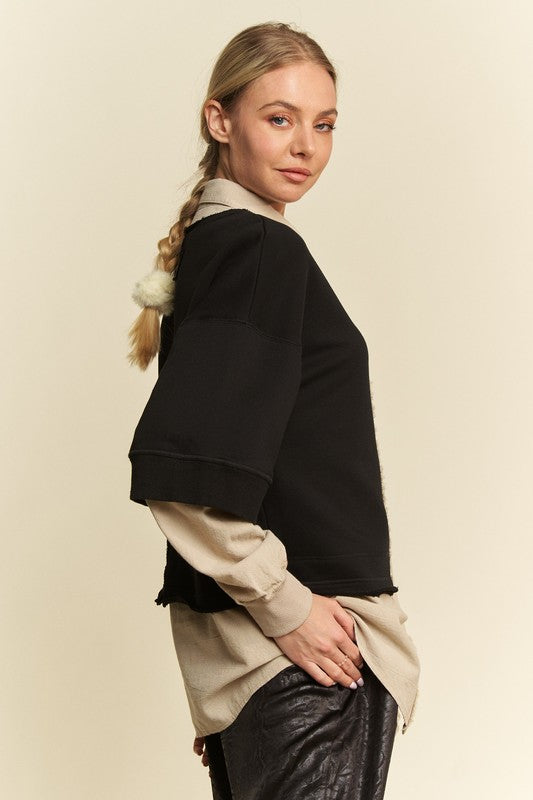 Davi & Dani Faux Layered French Terry Contrast Top - Charming Charlie