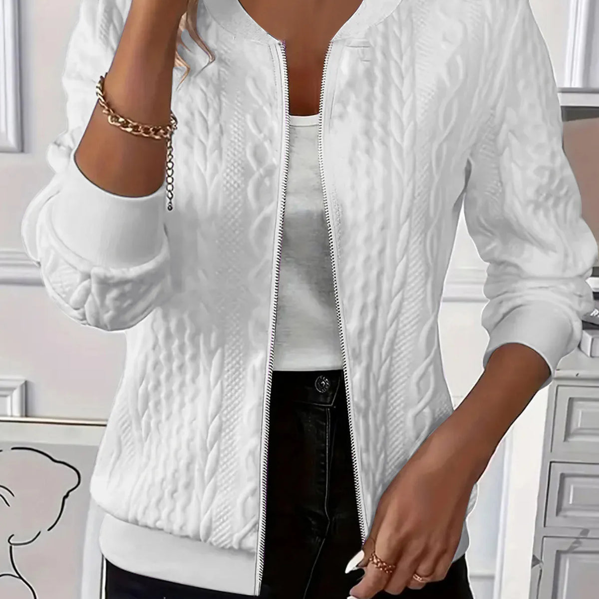 Textured Zip Up Long Sleeve Jacket main image 0