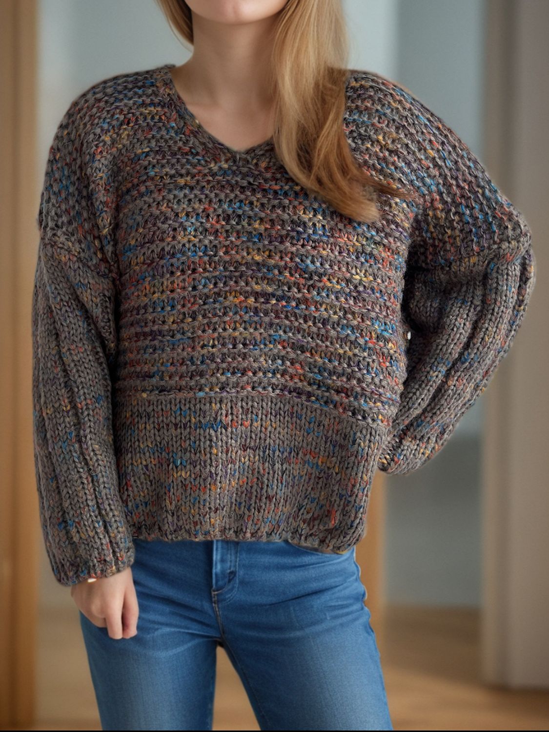 Dropped Shoulder Long Sleeve Sweater - Charming Charlie