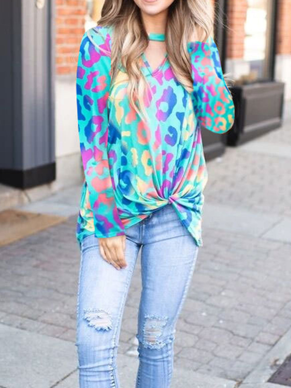 Cutout Round Neck Long Sleeve T-Shirt - Charming Charlie