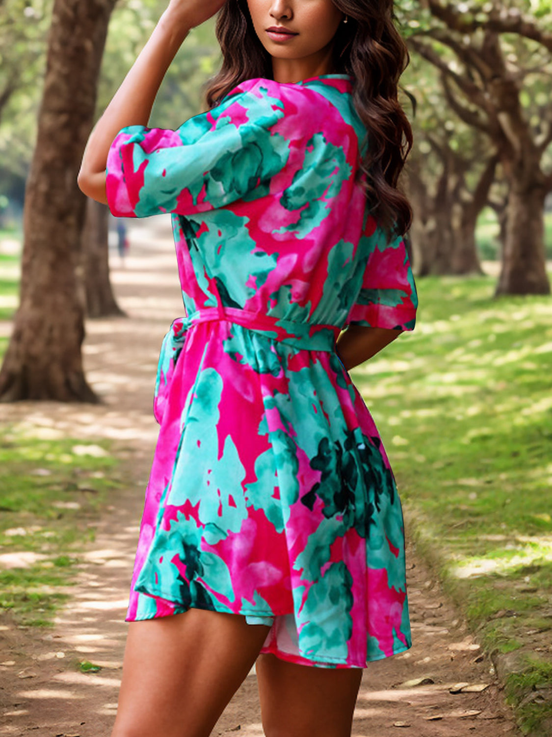 Printed Surplice Half Sleeve Romper - Charming Charlie