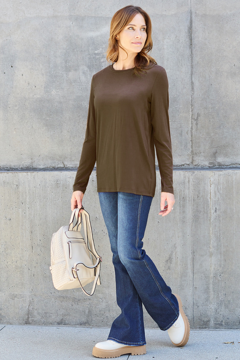Basic Bae Full Size Round Neck Long Sleeve Top - Charming Charlie