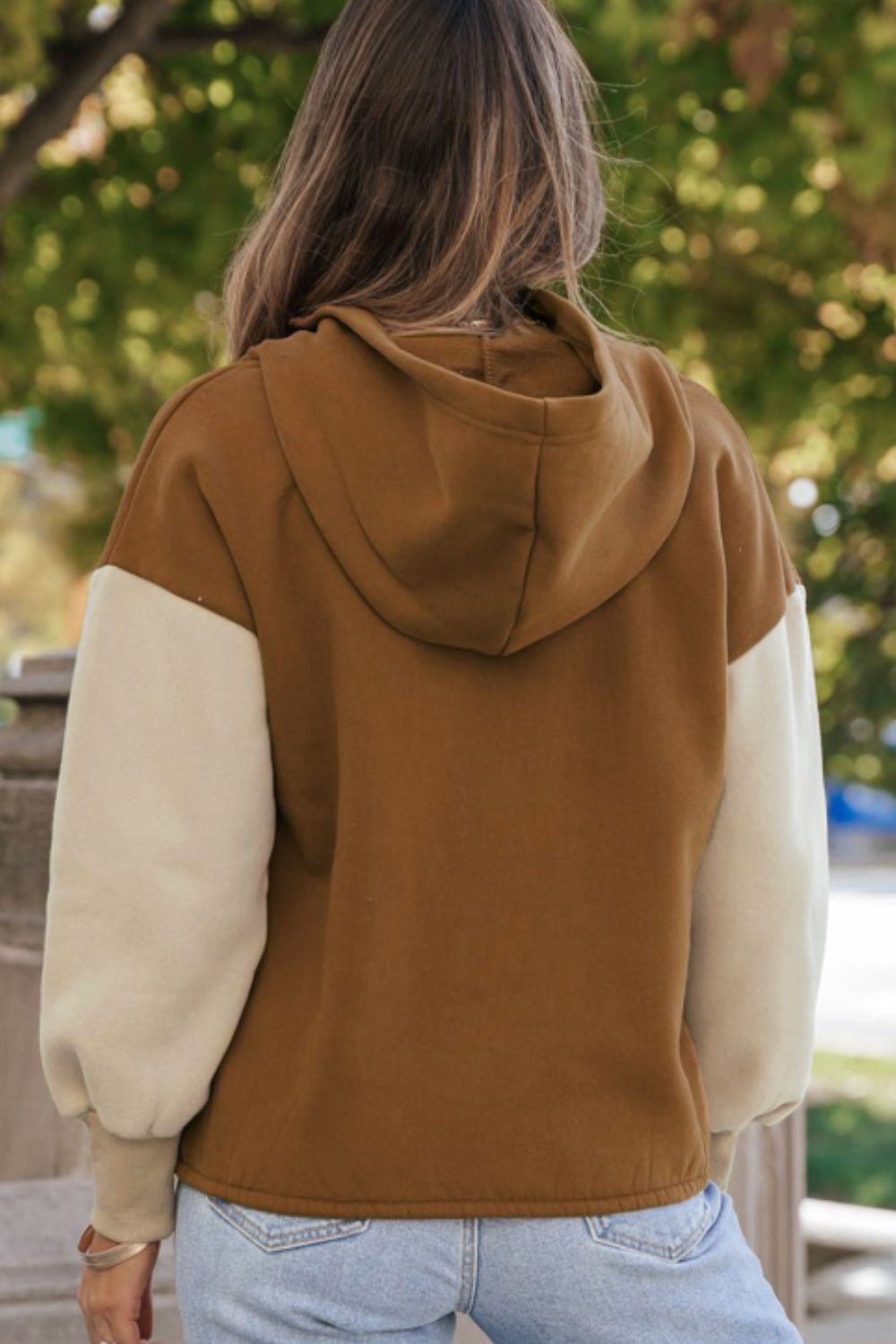Contrast Half Zip Long Sleeve Hoodie - Charming Charlie
